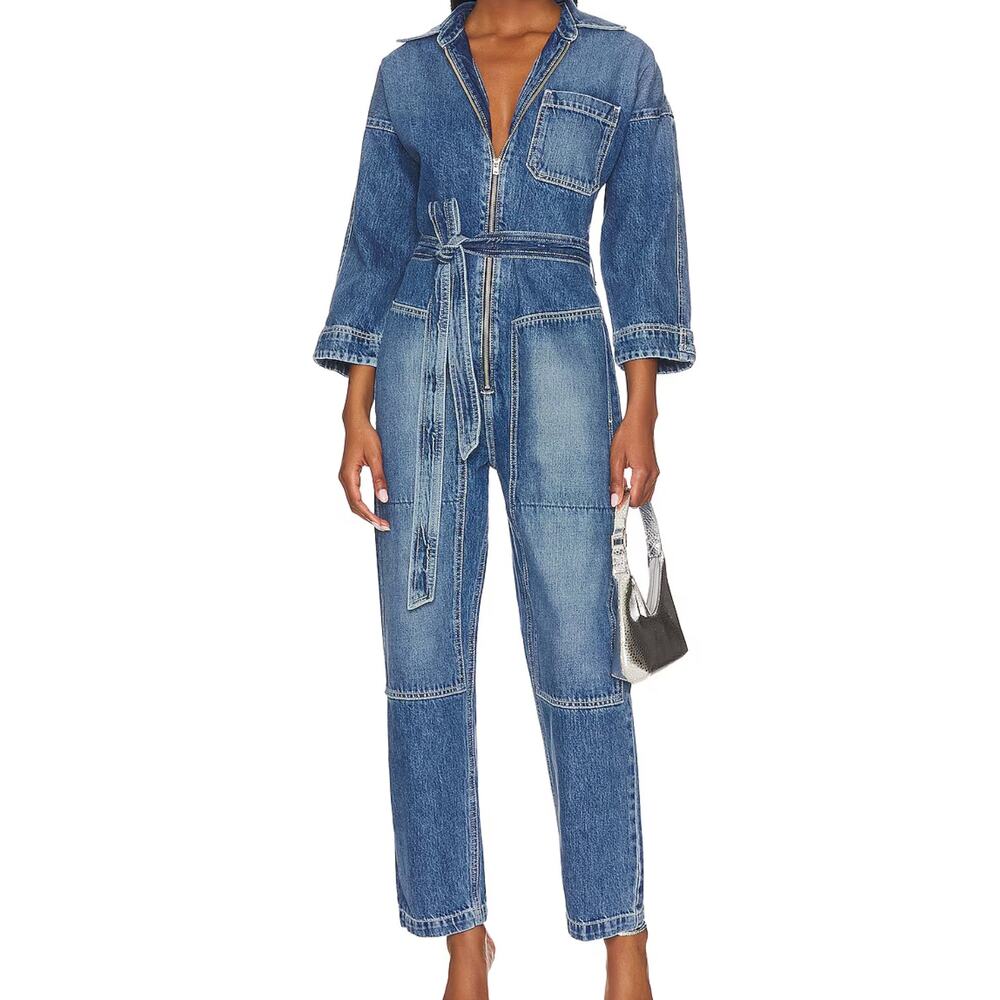Etica Women's Denim Zeta Carpenter Jumpsuit Size Large